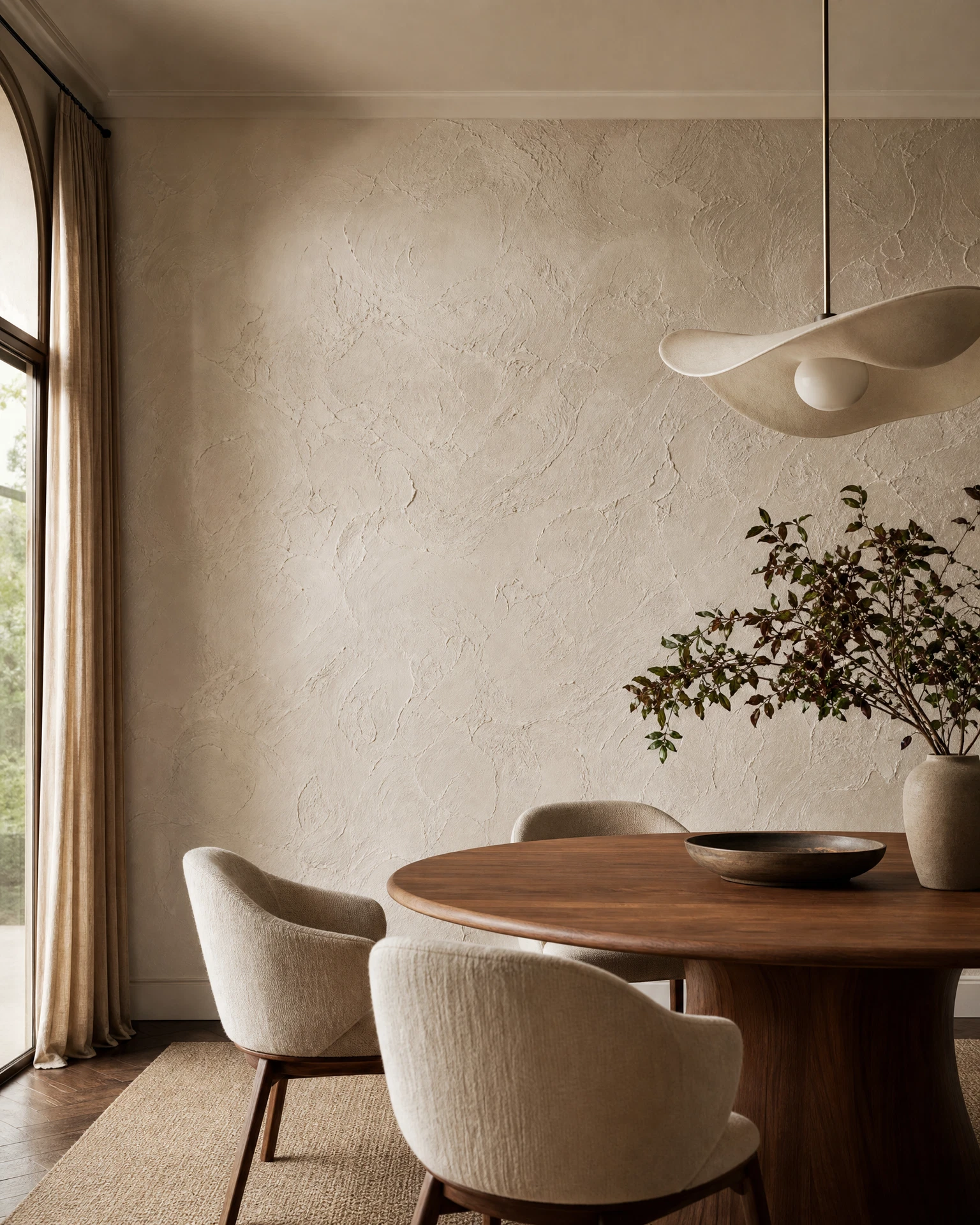 Elegant living room with textured wallpaper in Chester, Pennsylvania
